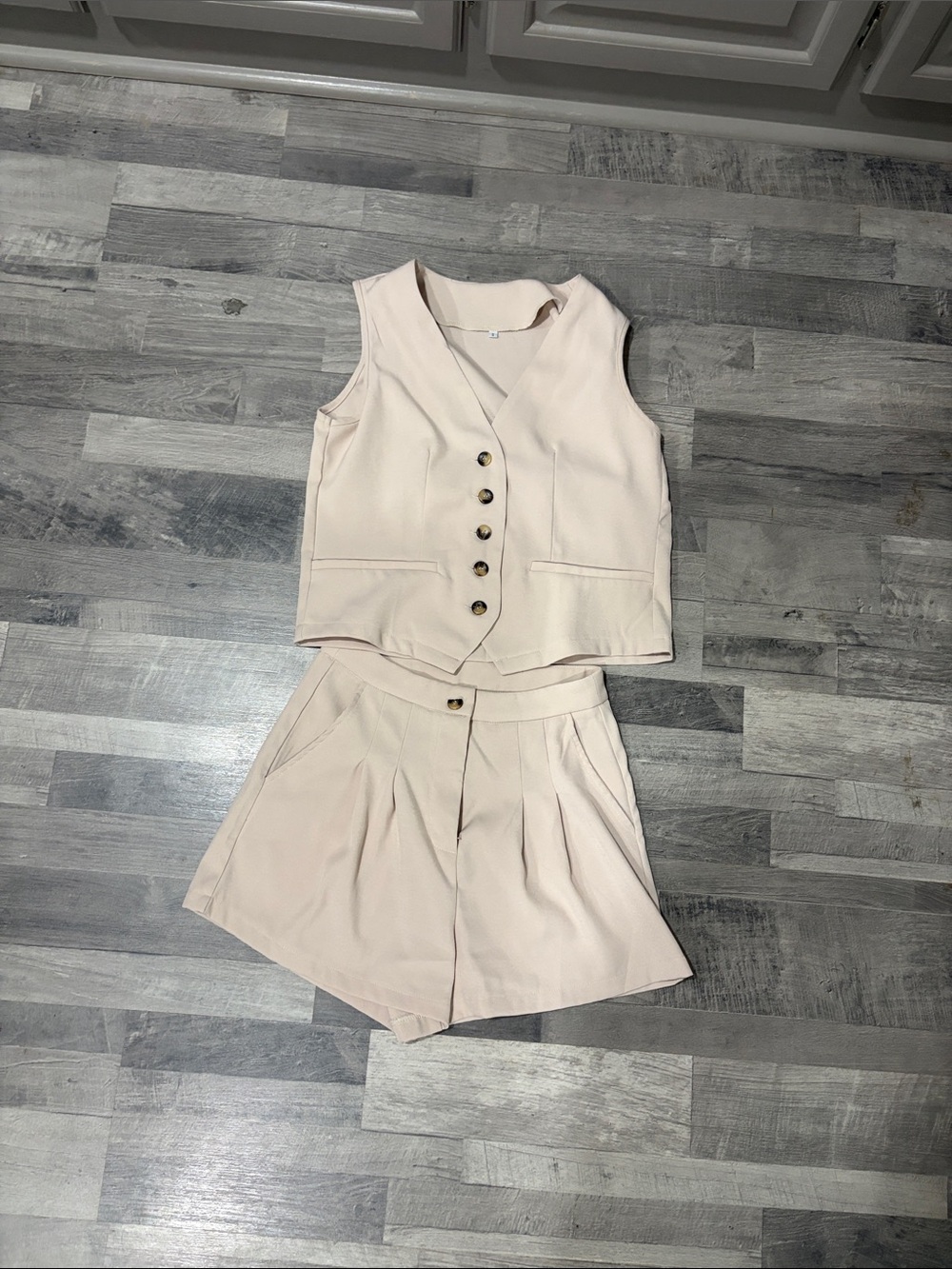 Sleeveless Button Vest & Pleated Shorts Set